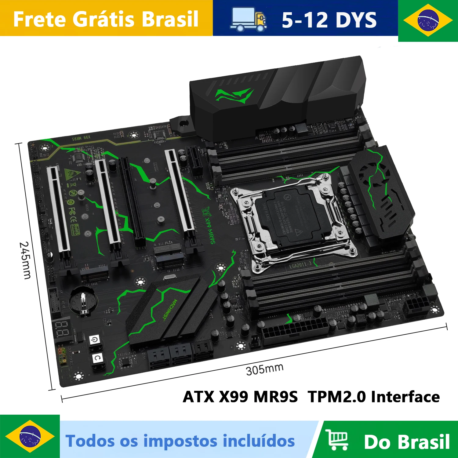 Placa-Mãe ATX MACHINIST X99 MR9S com Interface TPM2.0, Suporte para Processadores LGA 2011-3 Xeon E5 V3/V4 e Memória RAM DDR4 MVME M.2 Placa-Mãe ATX MACHINIST X99 MR9S com Interface TPM2.0, Suporte para Processadores LGA 2011-3 Xeon E5 V3/V4 e Memória RAM DDR4 MVME M.2