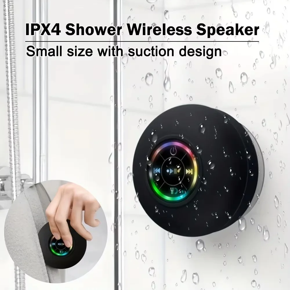Mini Caixa de Som Portátil LED Bluetooth Nova, Impermeável para Banheiro, com Ventosa Grande, Sem Fio, para Esportes ao Ar Livre, Estéreo