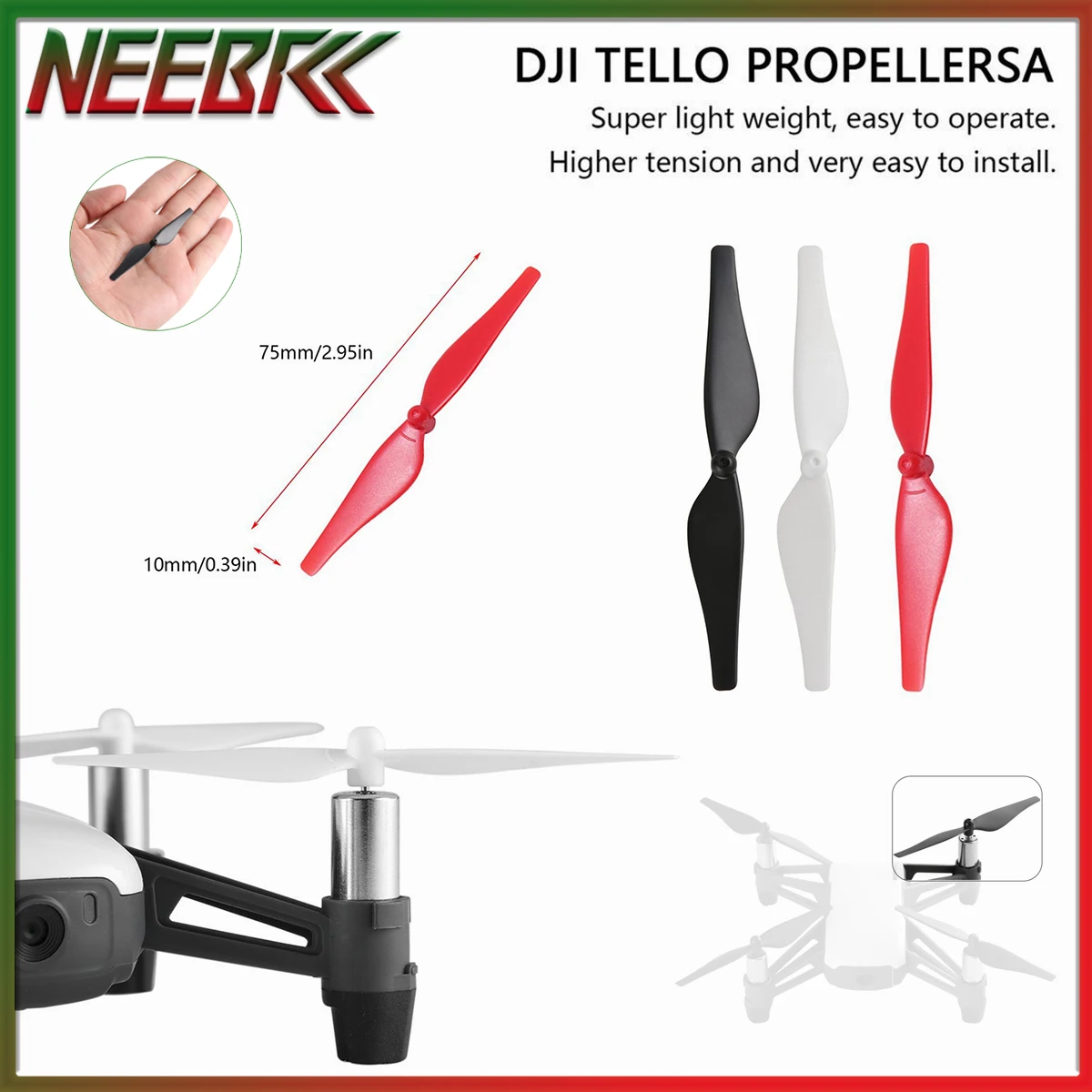 4PCS Hélices de Baixo Ruído para DJI TELLO, Lâmina de Liberação Rápida para Drone Mini FPV DJI Tello, Acessórios de Peças de Reposição