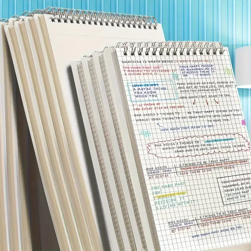 Caderno de bobina de 80 páginas/livro, caderno espiral de anel A5/B5, bloco de notas de folhas soltas de grade, memorando de diário, caderno de capa mole