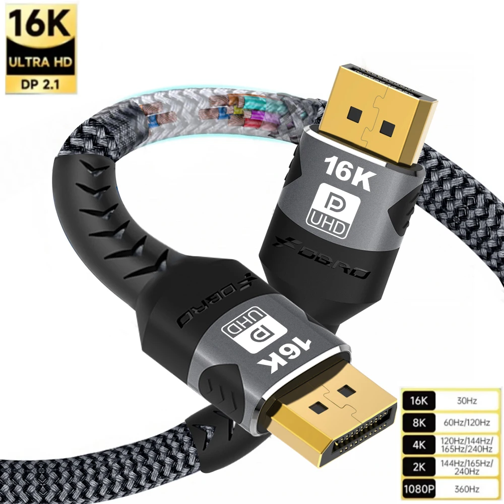 Cabo Displayport FDBRO 16K DP2.1 Liga de alumínio 4K @ 144Hz 16K @ 30Hz para TV Box PC Laptop Monitor Video Game DP Cabo Porta de exibição