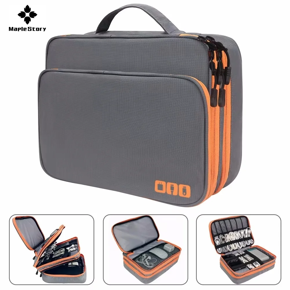 Bolsa de Armazenamento de Cabos Multicamadas, Organizador de Acessórios Eletrônicos, Estojo Organizador de Cabos Portátil para Viagem para Cabo e Carregador de iPad Bolsa de Armazenamento de Cabos Multicamadas, Organizador de Acessórios Eletrônicos, Estojo Organizador de Cabos Portátil para Viagem para Cabo e Carregador de iPad