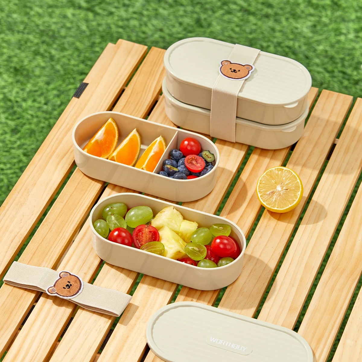 WORTHBUY Recipiente De Armazenamento De Alimentos De Dupla Camada De Lancheira De Plástico Piquenique De Acampamento Salada De Frutas Selada Portátil Caixa De Bento Microondas