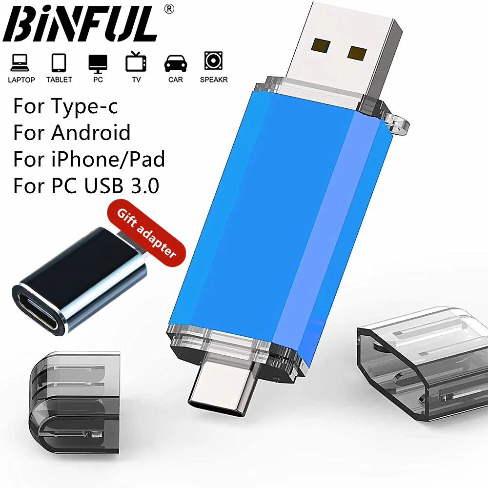 Pen Drive USB OTG de 512GB USB 3.0 Tipo C para iPhone iPad 128GB 256GB Android Laptop Armazenamento Externo de Alta Velocidade