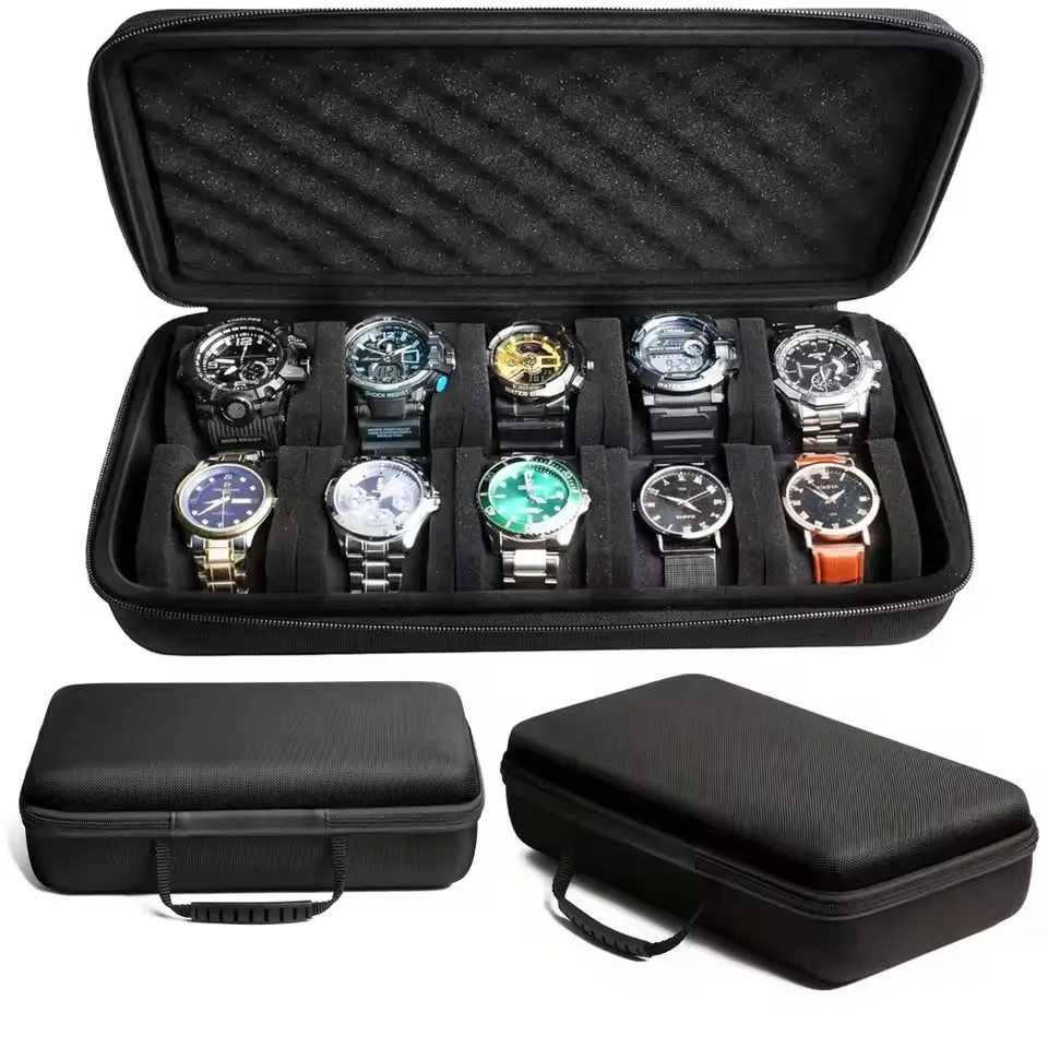 Estojo de Viagem com Zíper para 10 Relógios, Caixa Organizadora Portátil para Relógios de Pulso e Smartwatches Estojo de Viagem com Zíper para 10 Relógios, Caixa Organizadora Portátil para Relógios de Pulso e Smartwatches