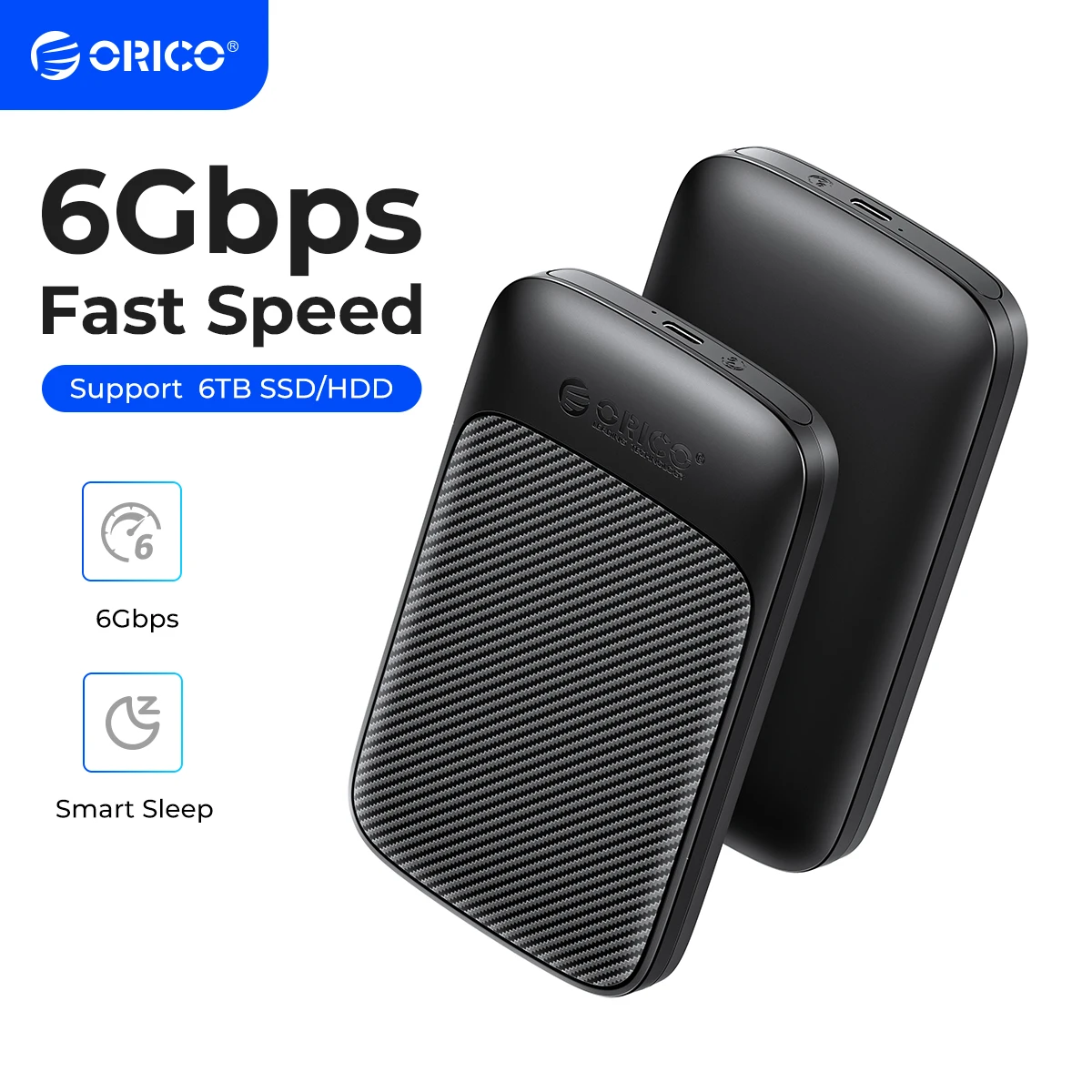 Orico 6gbps hdd gabinete sata para tipo-c hdd gabinete de unidade de estado sólido suporte uasp para 7 ~ 9.5mm 2.5 polegadas ssd/disco rígido móvel