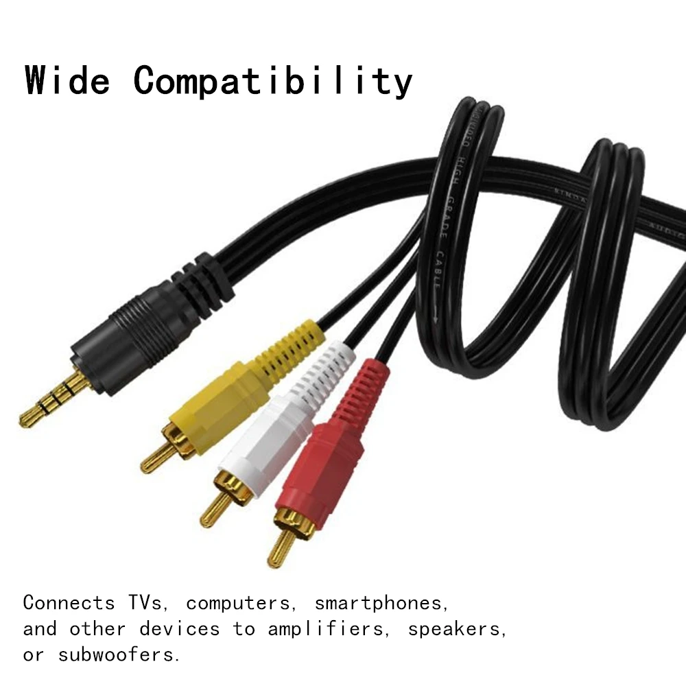 Cabo de áudio e vídeo rca 3.5mm para 3 cabo av banhado a ouro para amplificador de tv alto-falante de home theater subwoofer 1.5m 3m 5m 10m