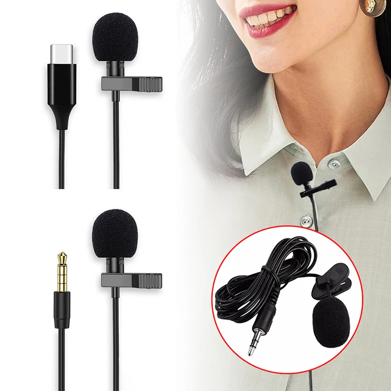 Portátil 1.5m mini microfone de lapela condensador clip-on lapela microfone com fio usb 3.5mm tipo-c microfon para telefone para mac computador portátil