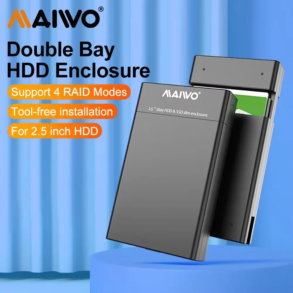 MAIWO Dual-bay 2.5 polegadas HDD SSD Case 4 RAID Gabinete para gabinete de disco rígido de matriz de 2,5 polegadas USB 3.0 para SATA HDD Case
