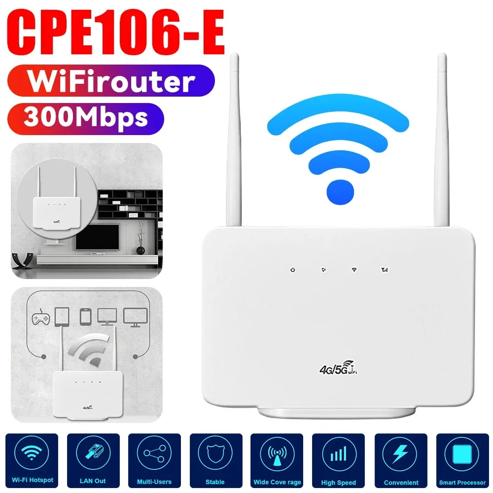 Roteador CP106 4G LTE CPE 300Mbps Modem WiFi Hotspot com Slot para Cartão SIM Antenas Duplas Plugue EU/US para Casa e Escritório