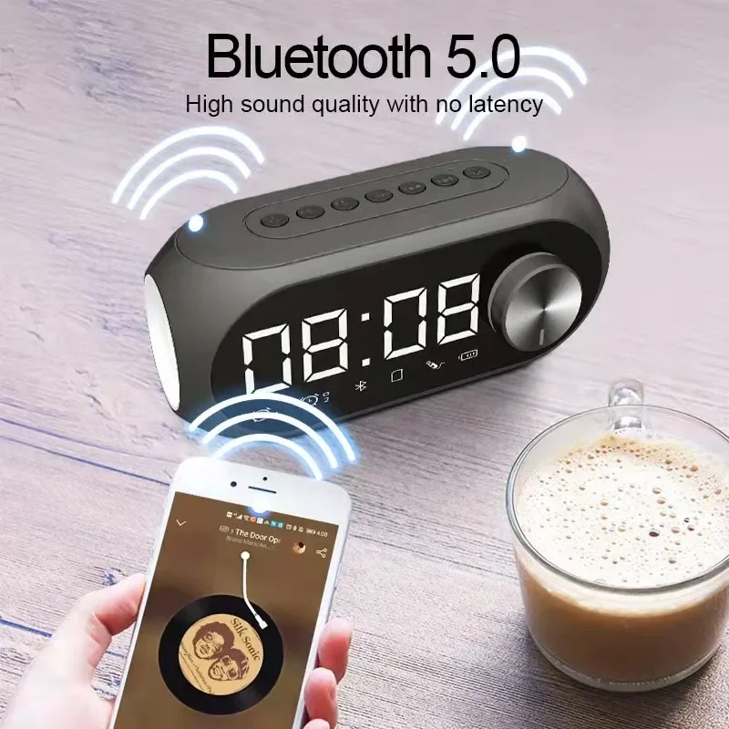 Despertador portátil bluetooth alto-falante rádio fm subwoofer caixa de som sem fio música mini woofers caixa de som coluna lâmpada bocina