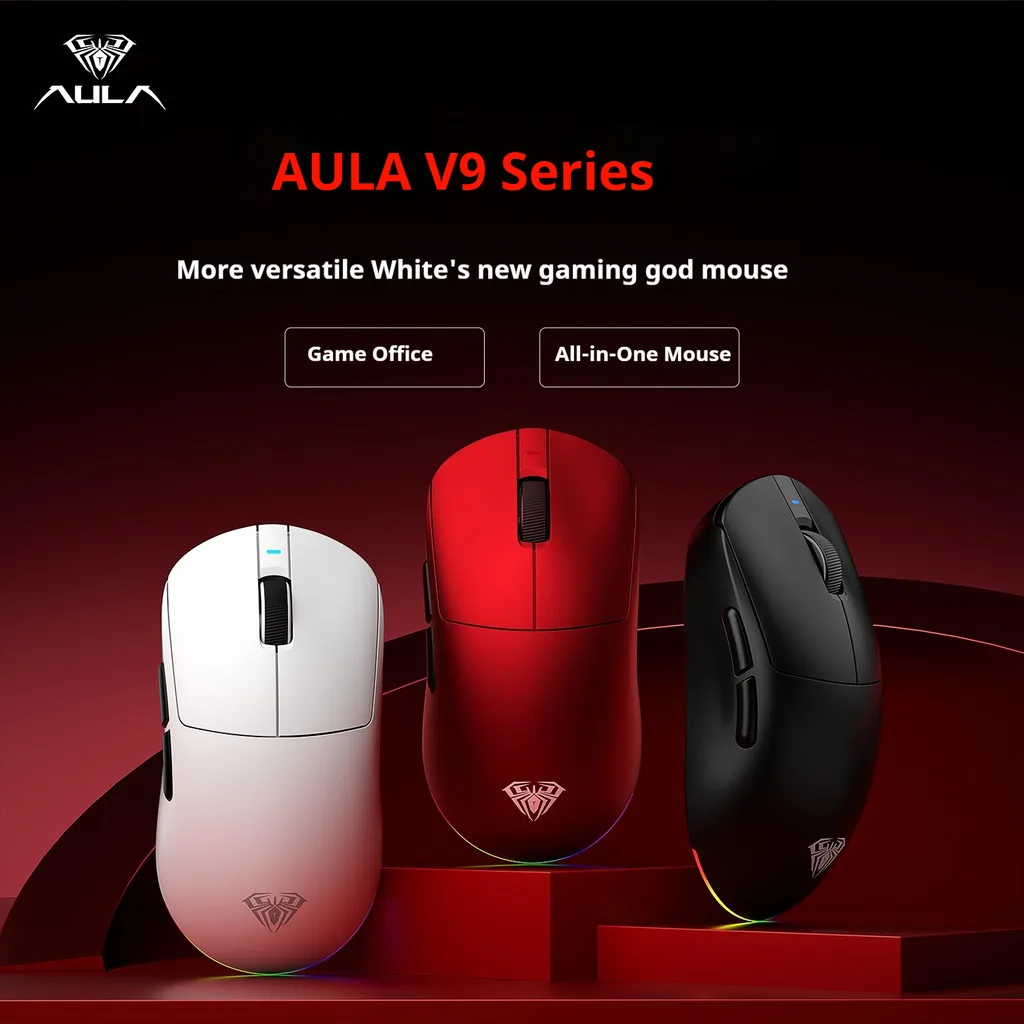 Aula v9 ultra sem fio e-sports gaming mouse duplo 8k 3 modo paw 3950 8k 55g leve ergonômico mouse personalizado acessório para pc