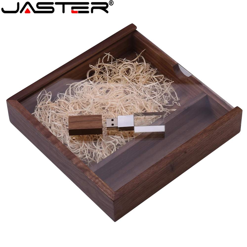 JASTER Caixa de Álbum de Fotos de Madeira com Pen Drives USB 2.0 de 128GB, Pen Drive Criativo de 64GB com Logotipo Personalizado Grátis, Pen Drive de 32GB para Presente de Casamento