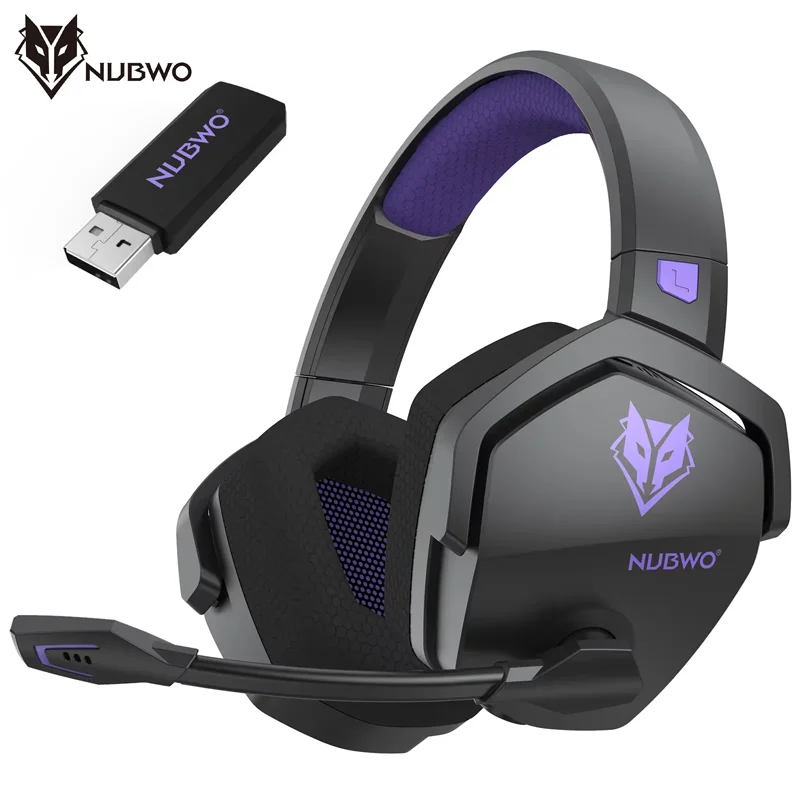 NUBWO G06 Fones de ouvido sem fio duplos para jogadores com microfone para PS5, PS4, PC, celular, switch, fones de ouvido para jogos Bluetooth 5.3 de 2,4 GHz