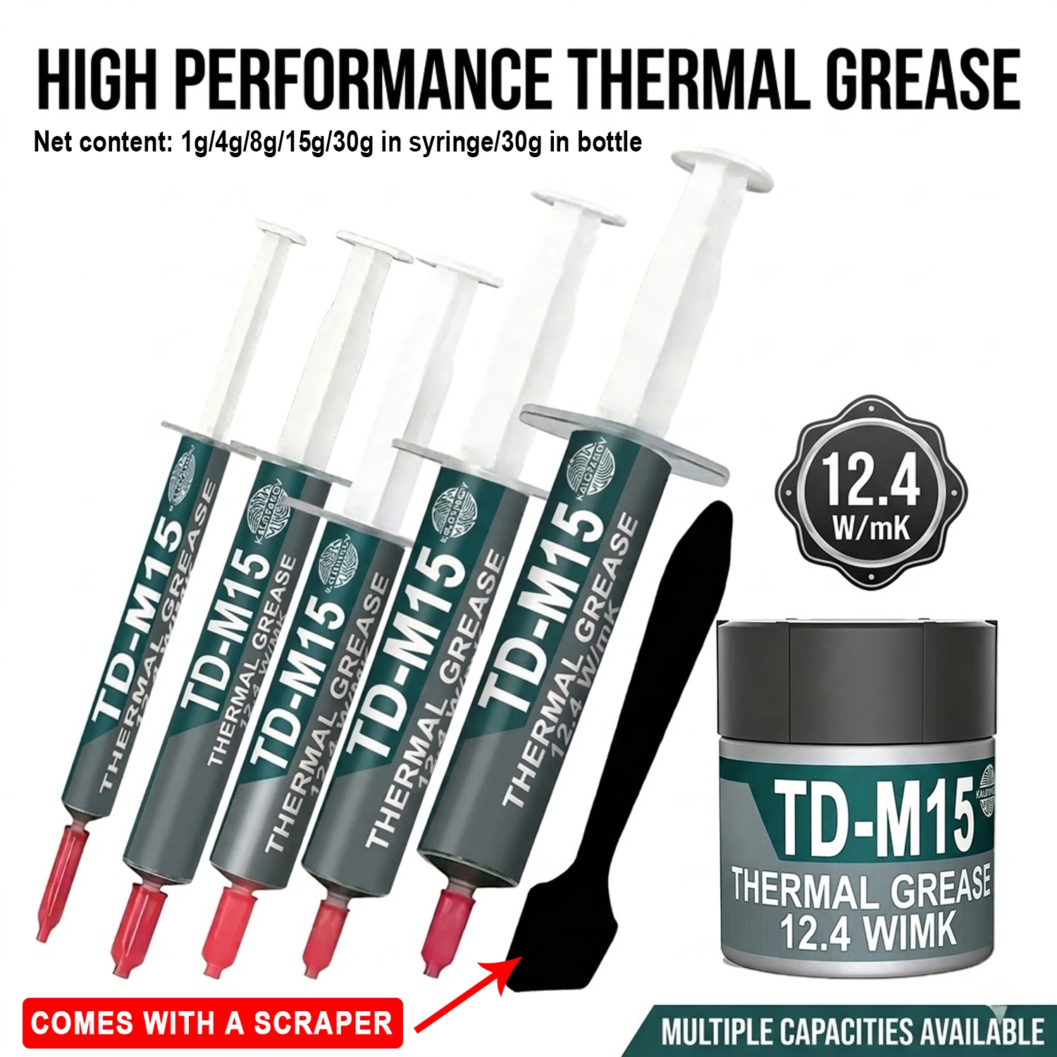 Pasta Térmica 12.4 W/mK Com Alta Condutividade Térmica para CPU, Processador, GPU, VGA, Cooler e Ventilador com Espátula