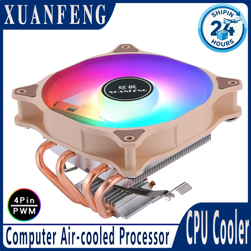 Cooler de Processador Eficiente com Resfriamento a Ar XUANFENG, Ventoinha Horizontal de 120mm, 2/4 Heat Pipes, Compatível com LGA2011, 115x, 1200, 1700, X79, X99, AM4
