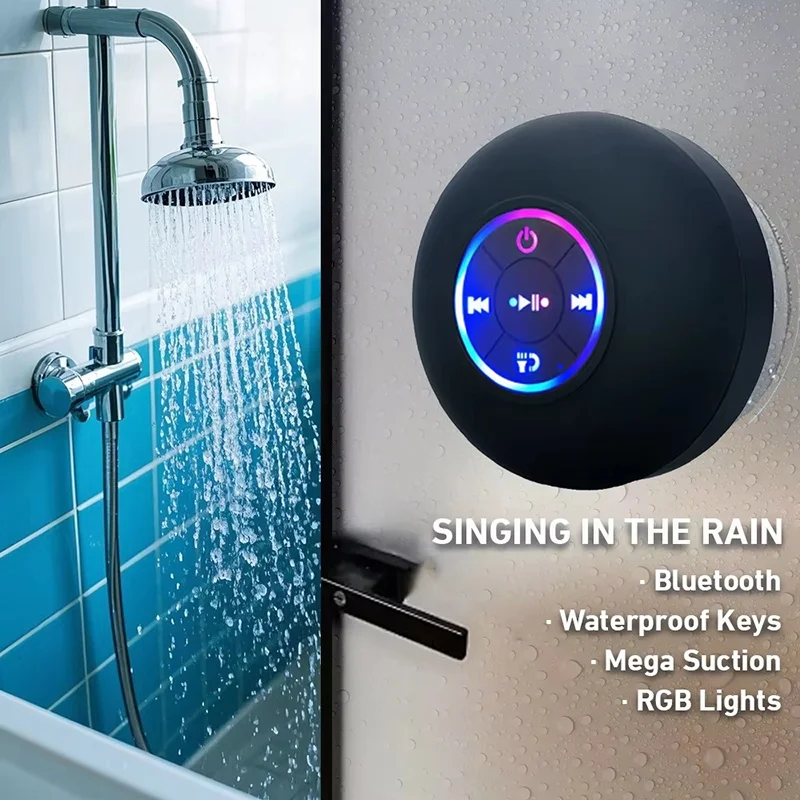Portátil sem fio bluetooth alto-falante led luz ipx4 à prova dwaterproof água ao ar livre banheiro ventosa mini 3d subwoofer caixa de som