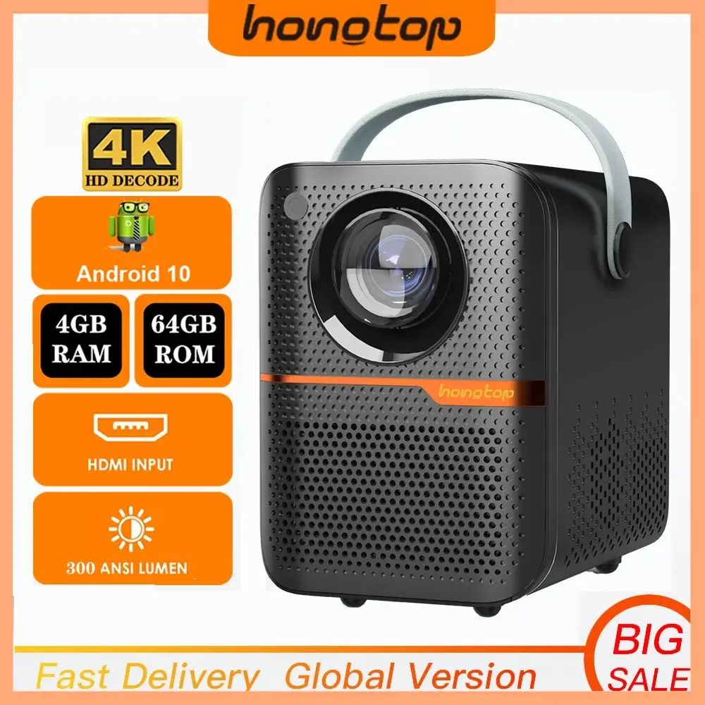 HONGTOP Android Inteligente Mini Projetor 300ANSI Lumen Projetor Portátil 4K com WIFI Bluetooth 1080P Home Movie Theater Beamer HONGTOP Android Inteligente Mini Projetor 300ANSI Lumen Projetor Portátil 4K com WIFI Bluetooth 1080P Home Movie Theater Beamer