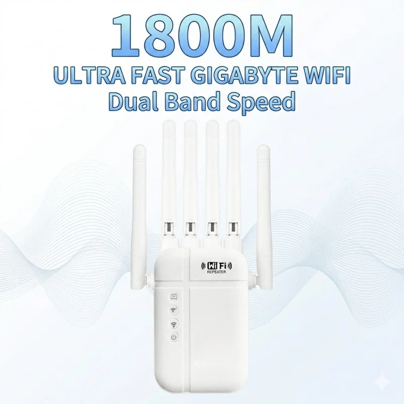 Repetidor WiFi 6 Regaton 1800Mbps Dual Band, Amplificador de Sinal Sem Fio com 6 Antenas de Alto Ganho e Porta Ethernet