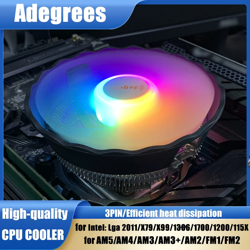Cooler de Ar RGB X99 para CPU, Radiador de Processador de PC 3 Pinos para Intel 775 1150 1151 1155 1156 1200 1700 AM3 AM4 AM2 X79 2011, Ventoinha de Resfriamento