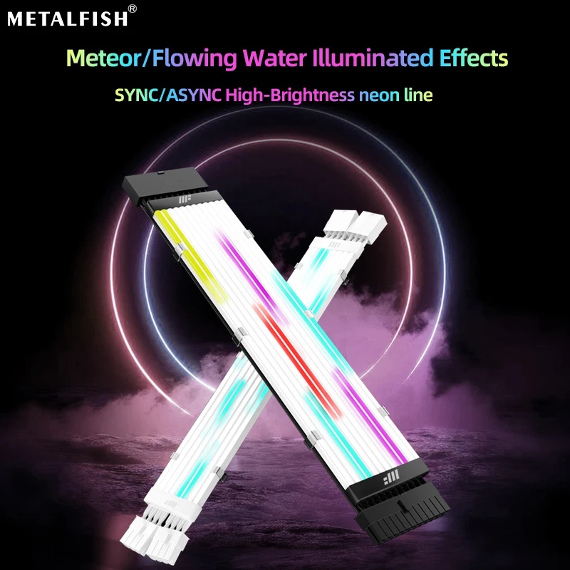 METALFISH ARGB Cabo de extensão para fonte de alimentação do computador Placa-mãe 24PIN GPU 8PIN Faixa de luz ARGB Sync/Asyn Opcional