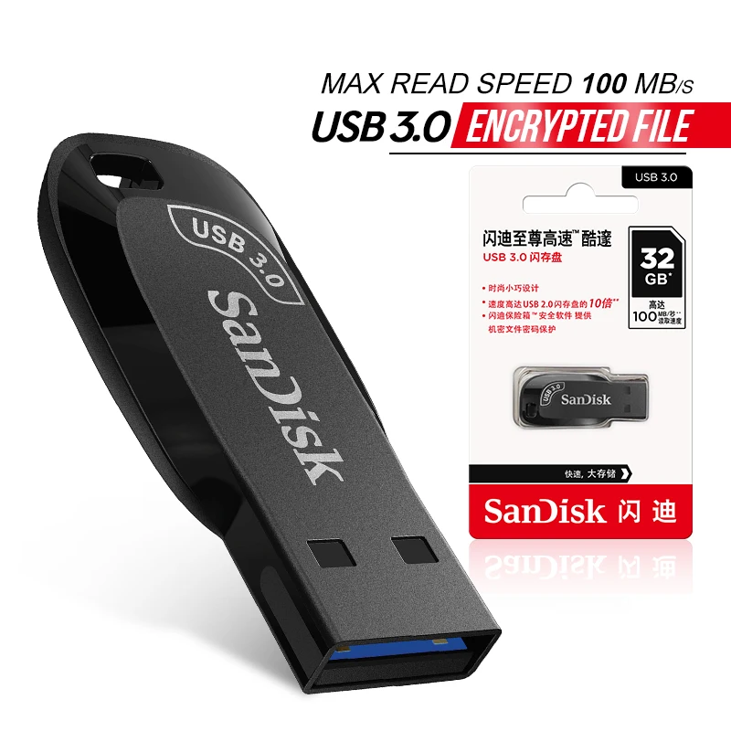 Pen Drive USB 3.0 Mini CZ410 256GB 128GB 64GB 32GB com Velocidade de Leitura de até 100M/s