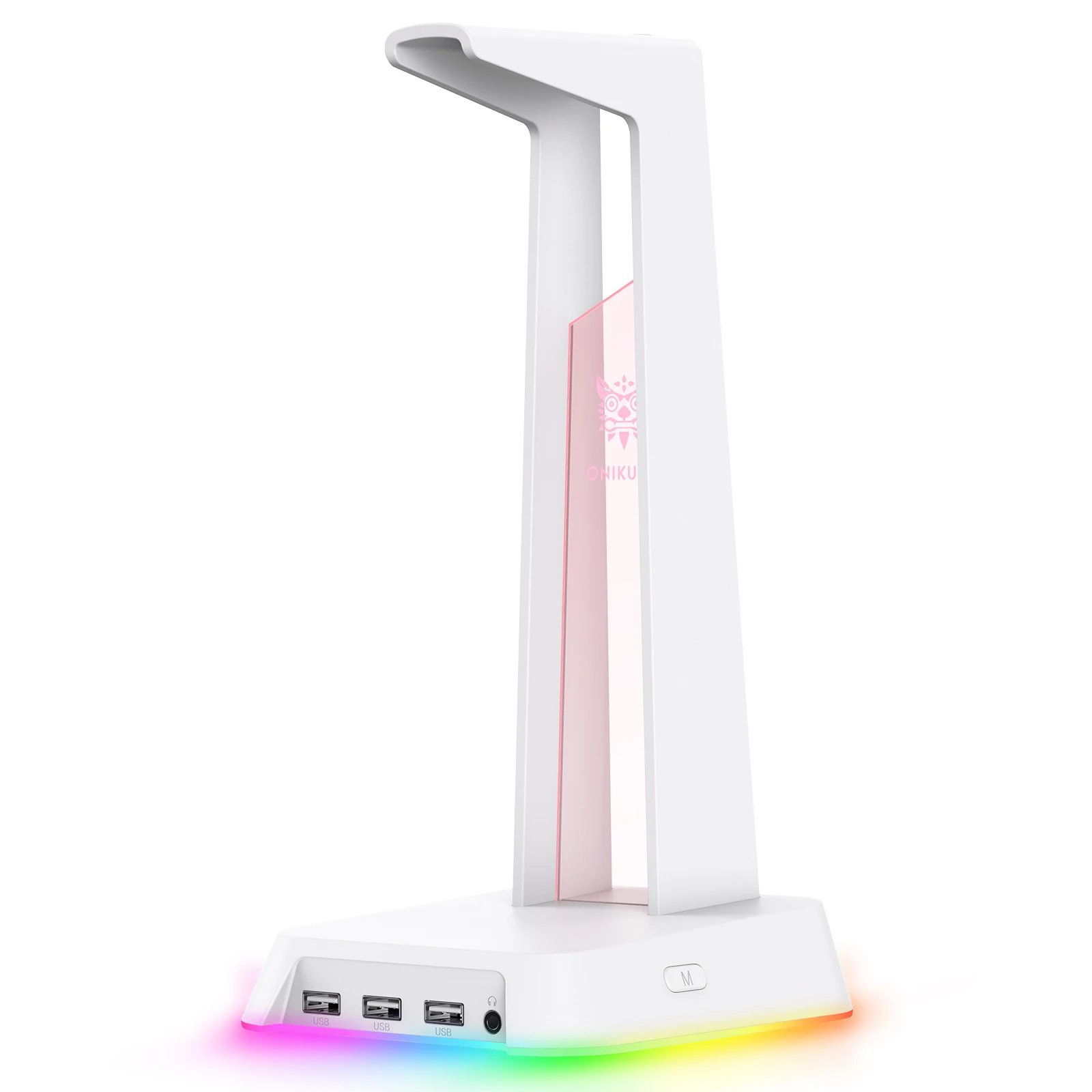 ONIKUMA Suporte para fone de ouvido com luz RGB Suporte para fone de ouvido com 3 portas USB e entrada para fone de ouvido de 3,5 mm para jogadores de PC