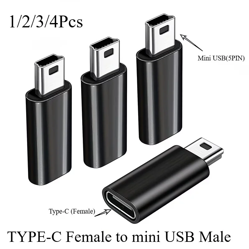 Adaptador USB-C para Mini USB (1/2/3/4 Unidades), Adaptador USB Mini para USB-C Suporta Carregamento e Sincronização de Dados, Compatível com Câmera Digital, GPS Adaptador USB-C para Mini USB (1/2/3/4 Unidades), Adaptador USB Mini para USB-C Suporta Carregamento e Sincronização de Dados, Compatível com Câmera Digital, GPS