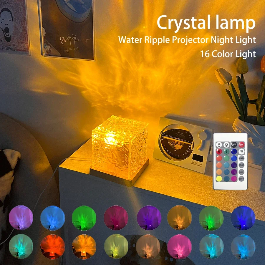 Ondulações de água luzes lâmpada oceano água projetor luz luminorthe lumena luzes decoração do quarto 16 cores rotativa chama nightlight