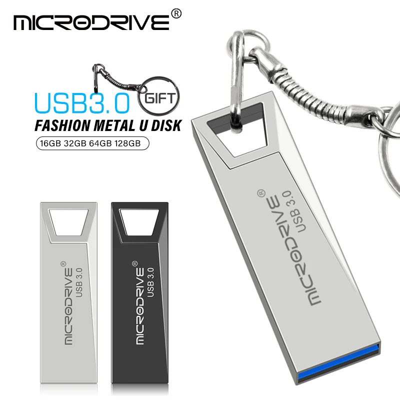Pen Drive USB 3.0 Mini de Metal de Alta Velocidade 16GB 32GB 64GB 128GB à Prova d'Água com Chaveiro