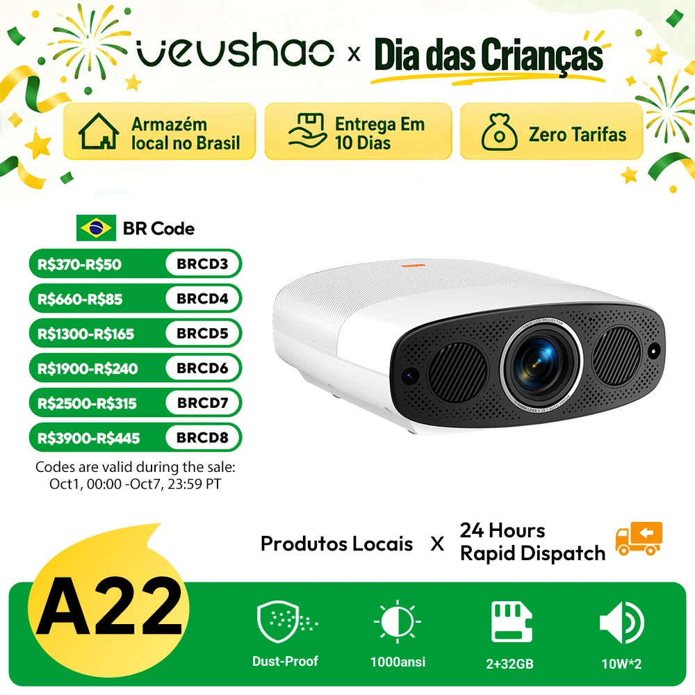 Vevshao a22 projetor full hd 1080p 4k 1000ansi android wifi foco automático 10w * 2 projetor de home theater para vídeo de reunião de escritório