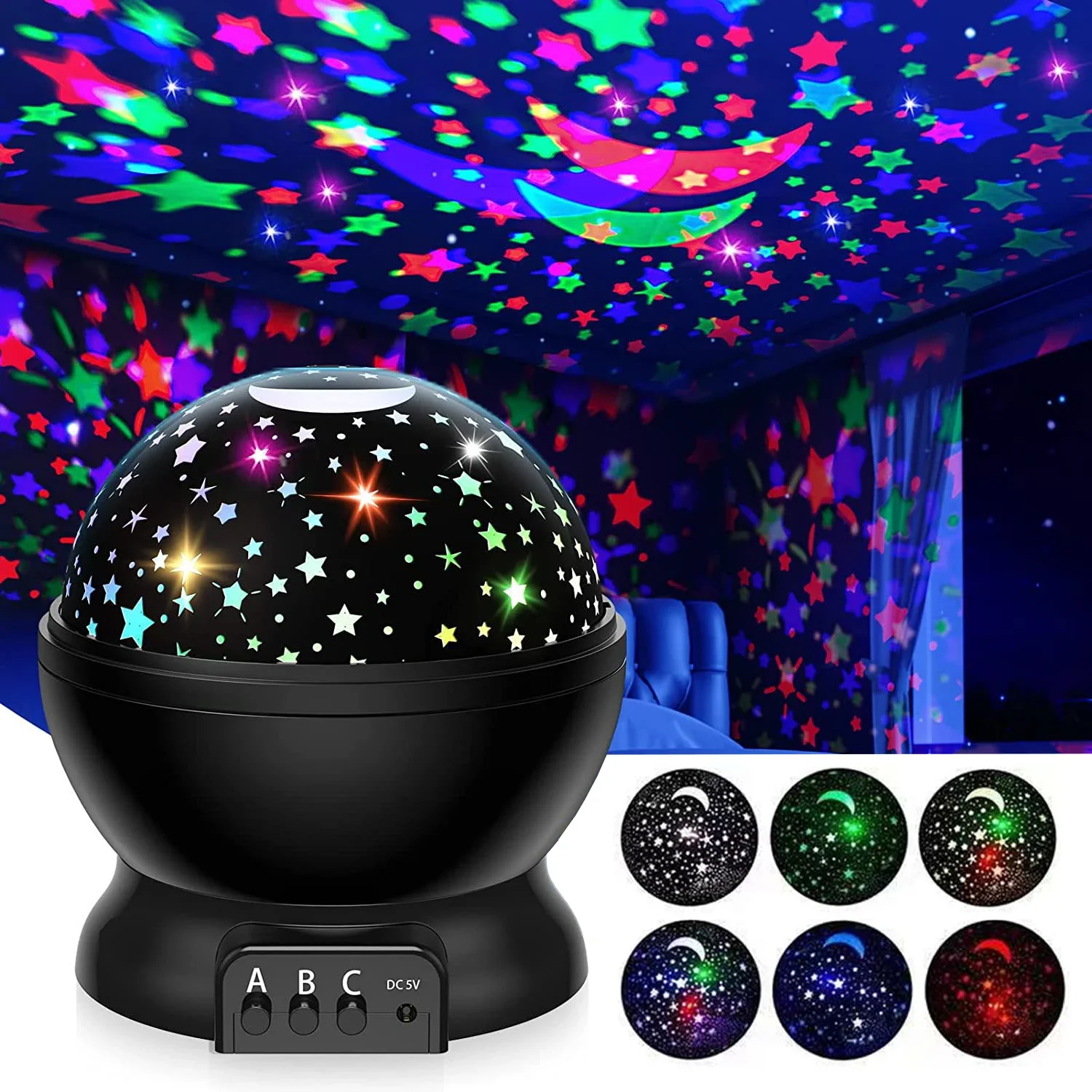 Luminária Noturna Projetora GGbingo, Luminária de Céu Estrelado, Decoração, Projetor de Lua e Galáxia com Estrelas Rotativas, Luz de Mesa para Quarto Infantil