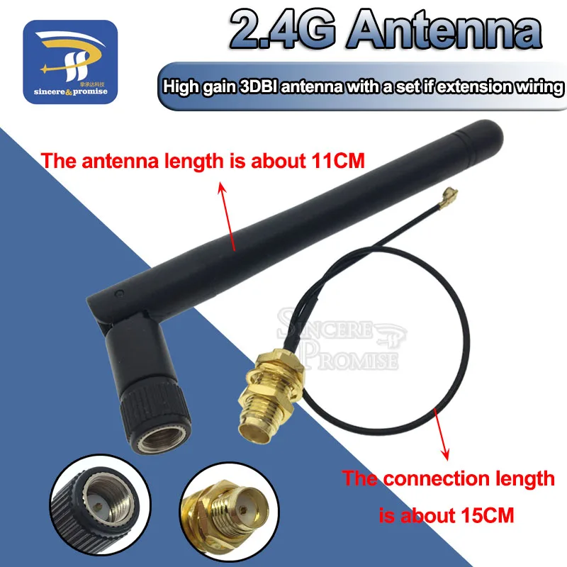 Antena de roteador sem fio com cabo Pigtail, RP-SMA Male, 2.4GHz, 3dBi, WiFi, 2.4g, 17cm, PCI U.FL, IPX para RP, ESP32, ESP8266