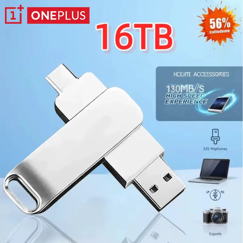 Pen Drive USB3.2 Lenovo 16TB OTG de Alta Velocidade Tipo-C com Capacidade Real em Metal para Telefone e Computador