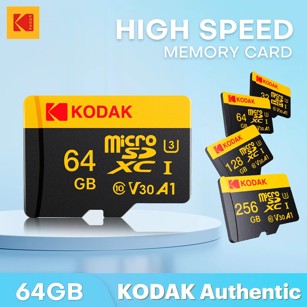 Cartão de Memória Micro SD KODAK ATÉ 100MB/s C10 U3 32GB 64GB 128GB 256GB Cartão TF 4K HD Para Adaptador de Leitor de Cartão USB Microsd