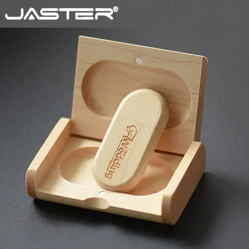 JASTER Pen Drive USB Personalizado com Logo em Caixa de Madeira 128GB Presente de Casamento com Logo Personalizado Pen Drive de Madeira 64GB 32GB