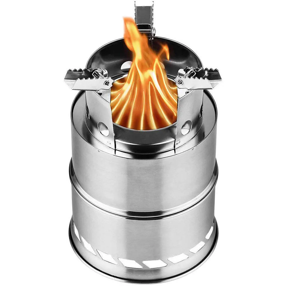 Fogão portátil para acampamento ao ar livre, queima de madeira, mini fogão leve de aço inoxidável, piquenique, churrasco, ferramentas de viagem e aventura Fogão portátil para acampamento ao ar livre, queima de madeira, mini fogão leve de aço inoxidável, piquenique, churrasco, ferramentas de viagem e aventura