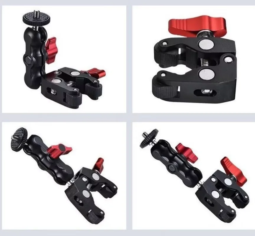 Suporte de Câmera Super Clamp para Monitor 360 ° Adaptador de braço mágico com cabeça esférica dupla para câmeras DSLR, GoPro, luzes LED e smartphones.