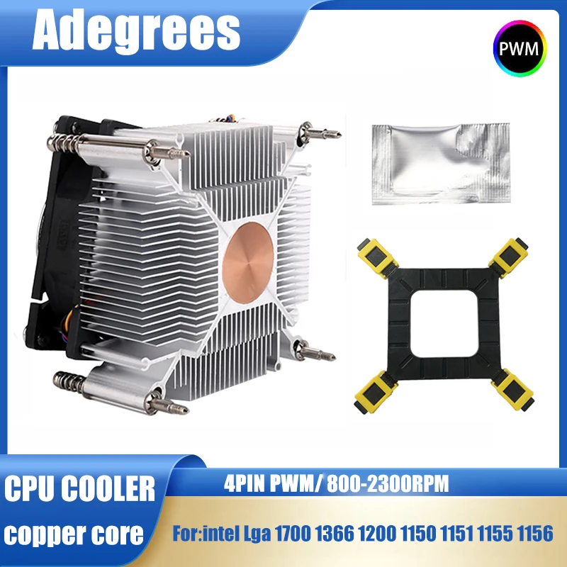 Cooler de Ar para CPU 4PIN PWM, Ventilador Silencioso para Processadores de PC Intel 775 1150/1151/1155/1156/1700/1200/1366