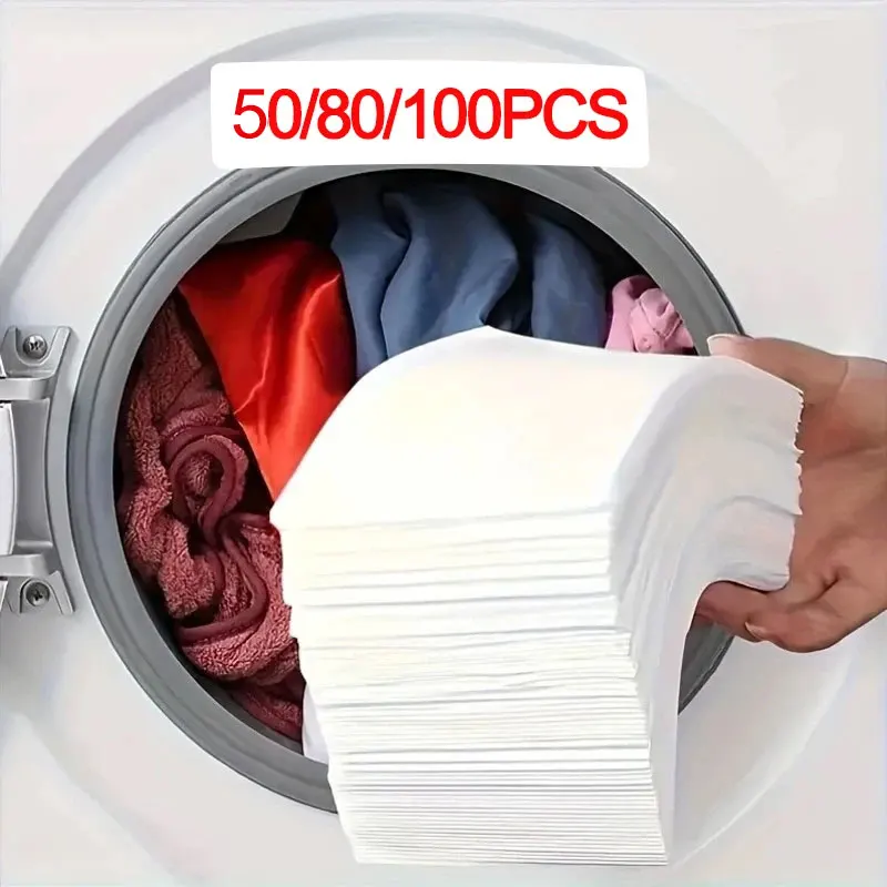 Papel absorvente de cor para lavanderia, comprimidos anti-tingimento para máquina de lavar, roupas limpas, folhas coletoras de cores, 50/80/100 peças