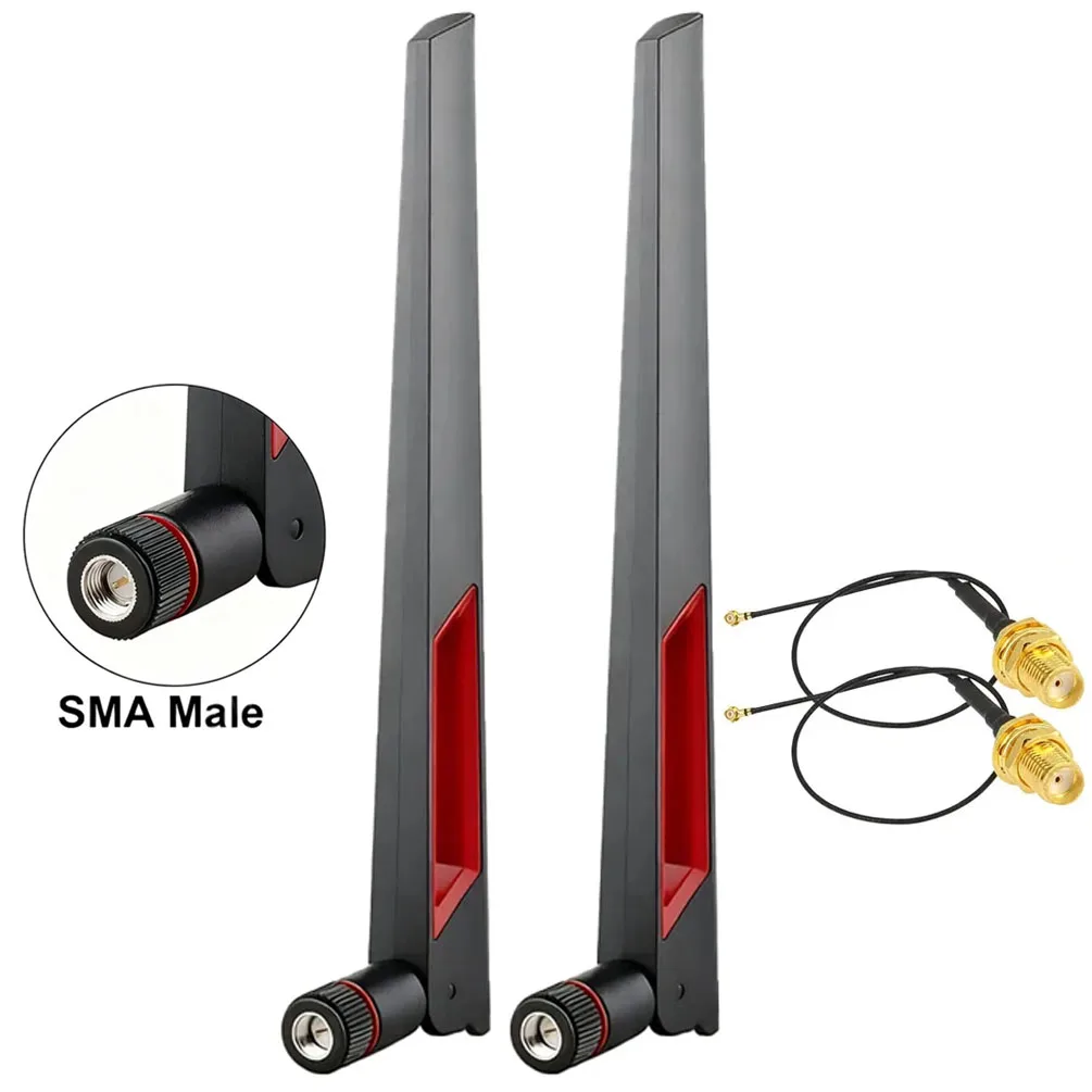 2 Antenas WiFi Dual Band 2.4GHz 5.8GHz de Alto Ganho com Cabo I-P-X para RP-SMA de 15CM para Roteador Wireless PCIe, PC Desktop e Repetidor