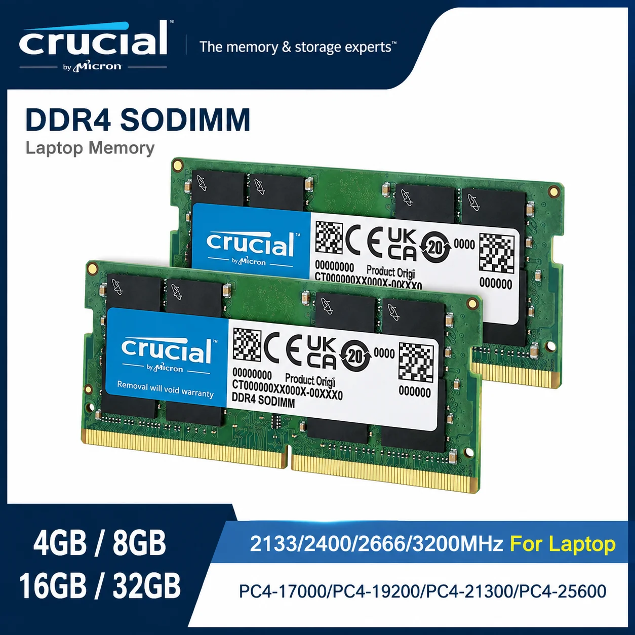 Memória RAM Crucial DDR4 SODIMM 4GB 8GB 16GB 32GB 2133MHz 2400MHz 2666MHz 3200MHz PC4 260 Pinos para Laptop/Notebook