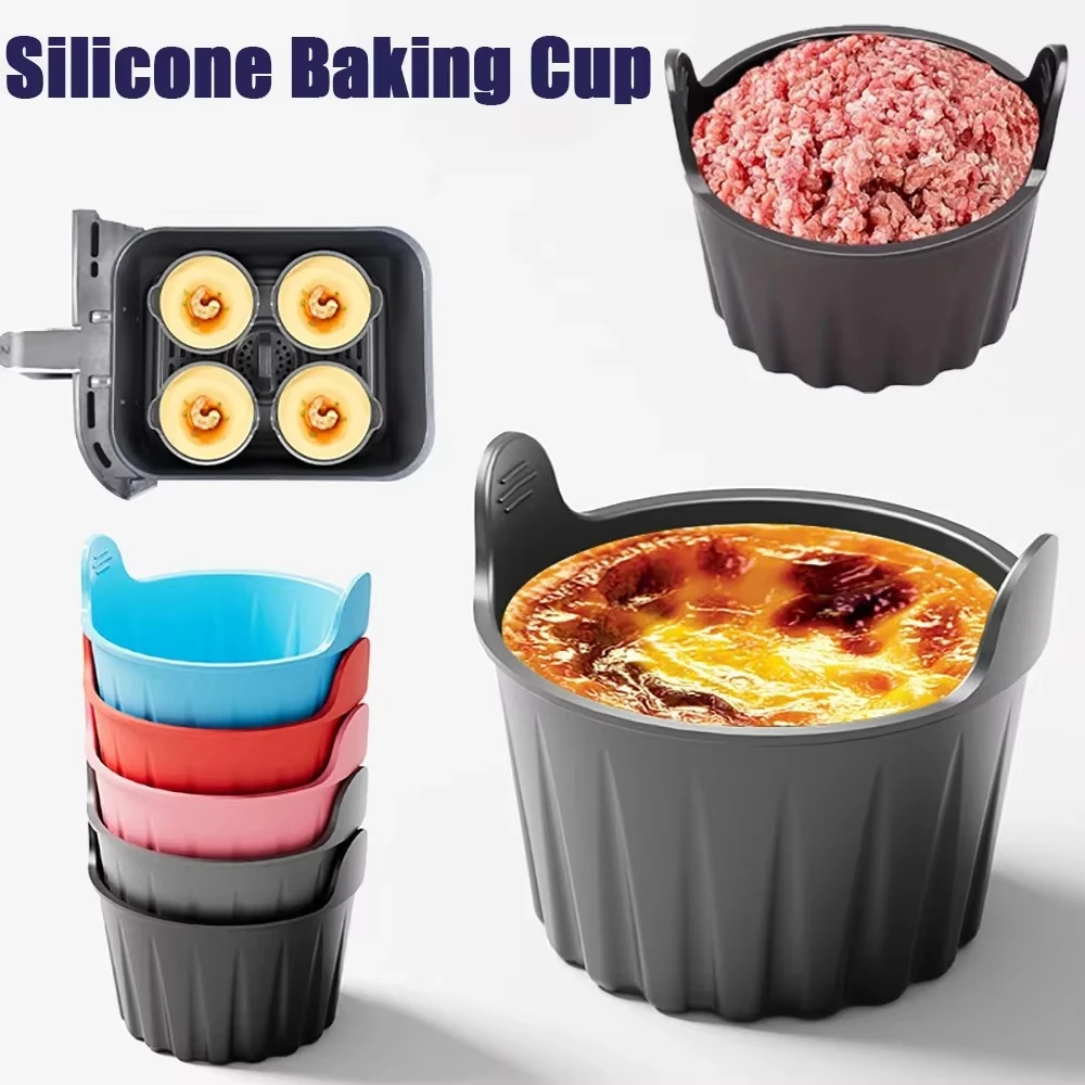 2/4 pçs silicone fritadeira de ar cozimento ramekins muffin ovo poacher cupcake cozimento copos antiaderente fácil liberação moldes forno microondas