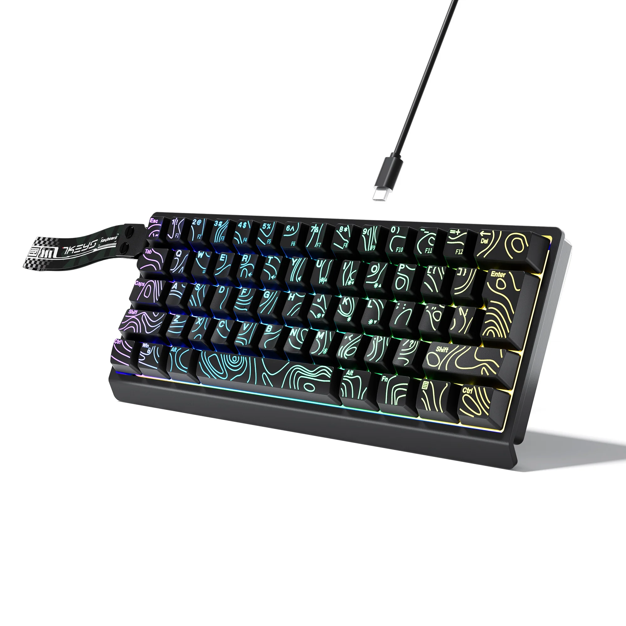 Teclado Compacto com Fio 60% com Retroiluminação RGB e Teclas em Gradiente, Adequado para Tablets Windows, Laptops e Gamers.