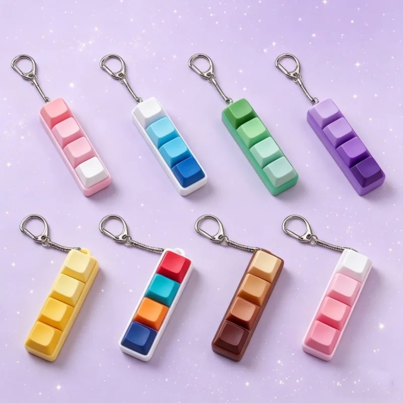 Chaveiro de Teclado Mecânico de 4 Teclas, Brinquedo Fidget Clicky ASMR para Alívio do Estresse, Pingente de Bolsa, Chaveiro Fofo com Keycap Pastel, Acessórios para Gamers