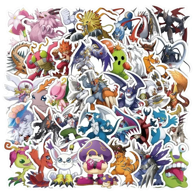 60 Adesivos Digimon para Decoração DIY de Cadernos, Diários, Malas e Grafite - Desenhos Animados e Anime Agumon Angelmon - Brinquedo e Presente