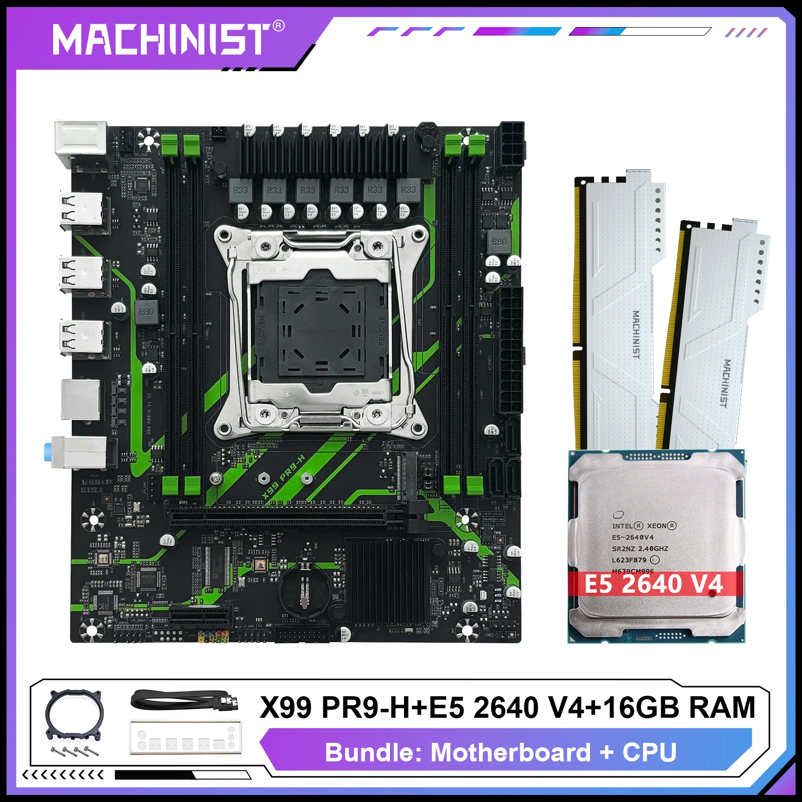 Placa-Mãe MACHINIST X99 PR9-H com Kit de CPU Opcional Xeon E5 2640 V4 LGA 2011-3 e Memória RAM DDR4 de 16GB NVME M.2