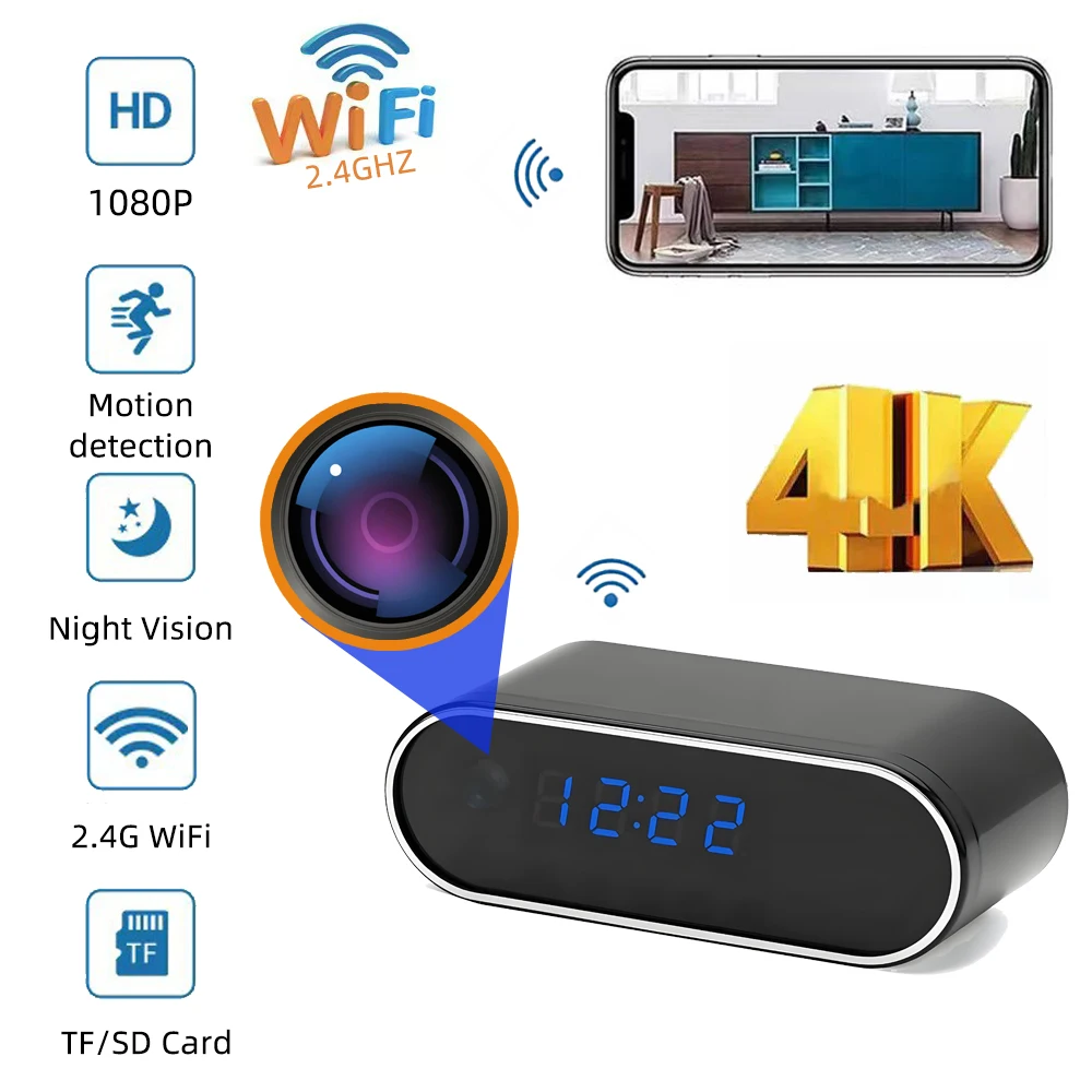 Câmera de relógio sem fio 1080P com suporte Wi-Fi Frequência de roteador 2.4G WiFi HD câmera de rede detecção de movimento infravermelho visão noturna indoor casa e escritório câmera de babá de monitoramento Câmera de relógio sem fio 1080P com suporte Wi-Fi Frequência de roteador 2.4G WiFi HD câmera de rede detecção de movimento infravermelho visão noturna indoor casa e escritório câmera de babá de monitoramento