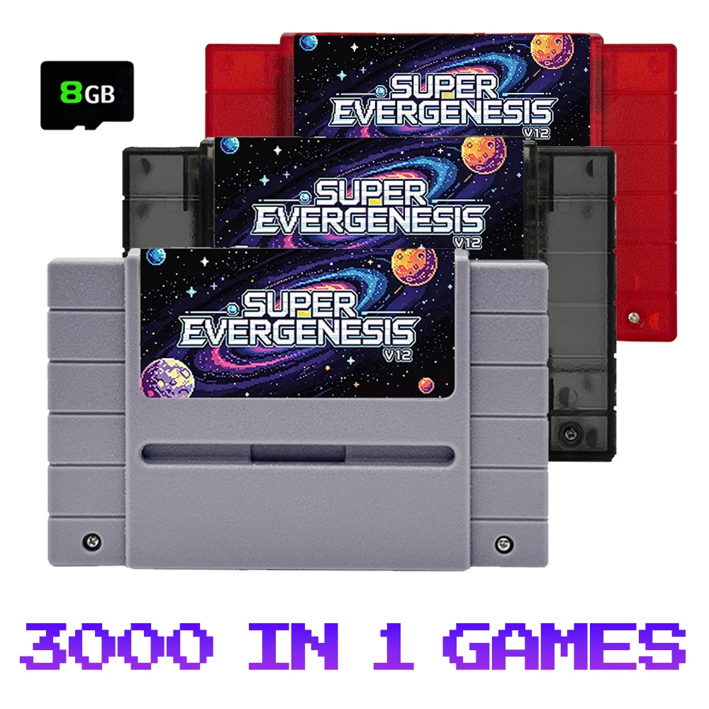 Novo Cartucho de Jogo SFC OS.V12 3000 em 1 Multicartucho com Cartão TF de 8GB para Console de Videogame SNES dos EUA, Acessórios para Jogos