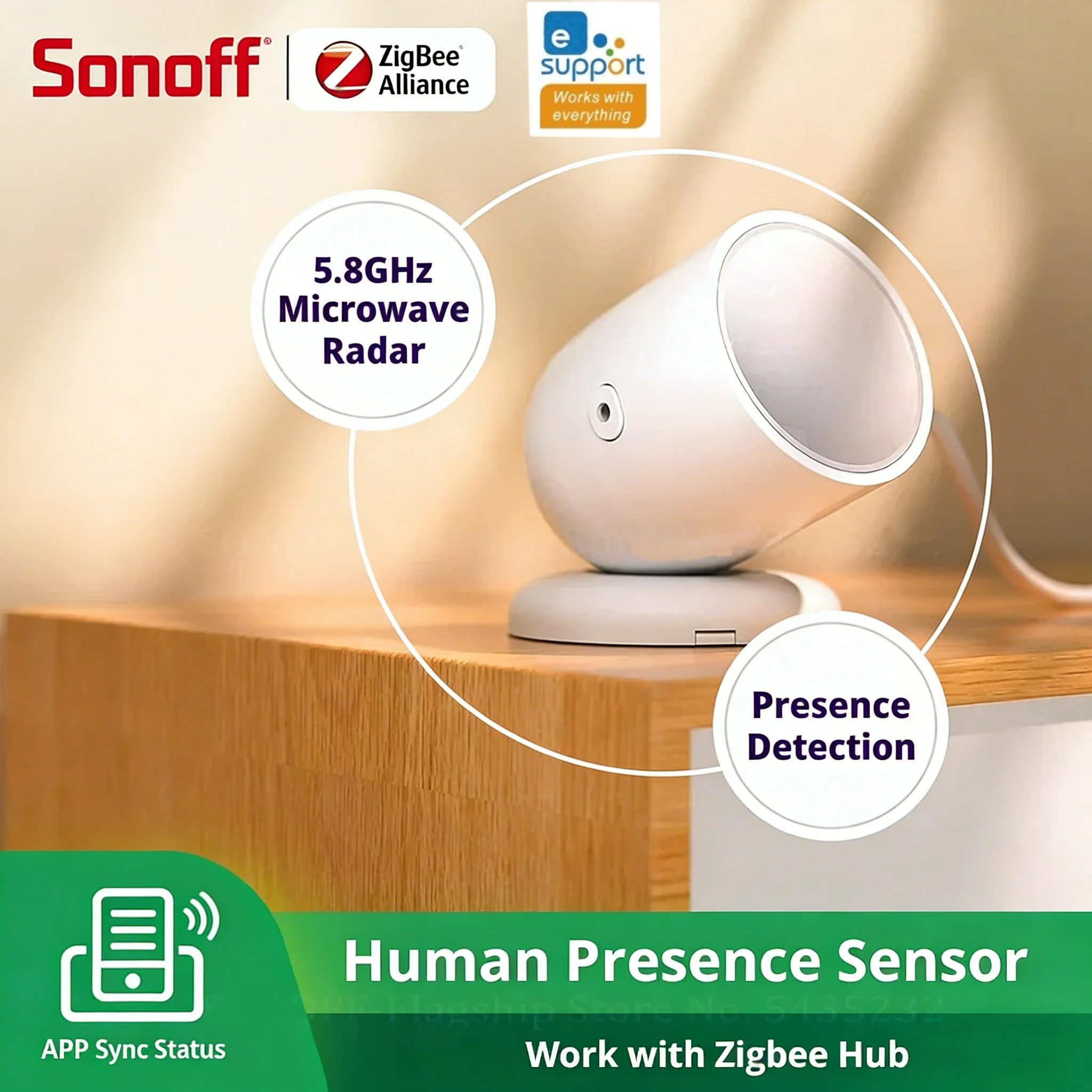 Sensor de Presença Humana SONOFF SNZB-06P, Detecção de Presença e Sensoriamento de Luz, Segurança para Casa Inteligente, Funciona com Alice